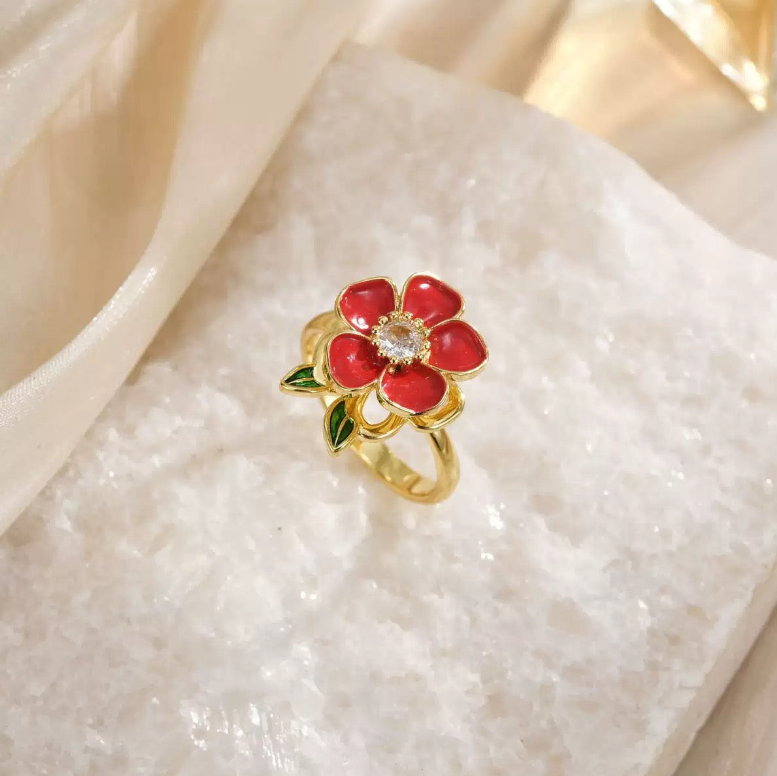 Scarlet Blossom Anxiety Ring - spinner ring for stress relief